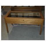 Oak Glass Top Display Coffee Table Lift Top