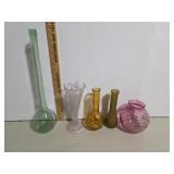 Lot 5 Vintage Colored Glass Vases Bud