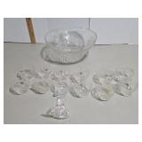Vintage Glass Punch Bowl Set 12 Cups Grape