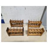 Vintage Wooden Test Tube Racks with Glass