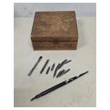 Vintage Wood Box and Calligraphy Dip Pen