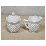 VINTAGE HOBNAIL MILK GLASS CREAMER AND