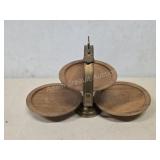 VINTAGE BRASS AND WOOD 3 TIER FOLDING SERVER