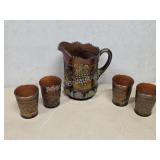 VINTAGE AMETHYST CARNIVAL GLASS PITCHER AND