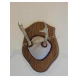 Whitetail deer antlers with custom wooden plaque