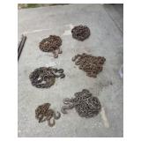Six assorted chains, all are double hooks but one