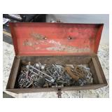 Vintage metal toolbox with contents