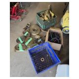 2 Vintage plastic milk crates with assorted