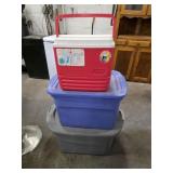 Box lot 2 storage totes and cooler