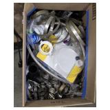 Box lot miscellaneous plumbing supplies and hose