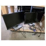 Two Samsung and HP computer monitors