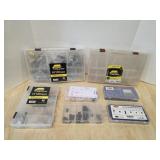Box lot assorted storage containers with contents