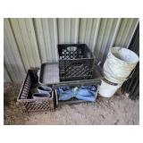 Miscellaneous lot - plastic milk crates, boot