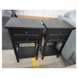Two modern black two drawer nightstands, approx