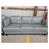 Light seafoam green 80 in tufted leather sofa