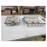 Two decorative Threshold Stoneware casserole