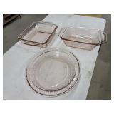 Three pieces anchor Hocking pink glass baking