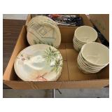 Box lot decorative plastic dishes - plates, salad