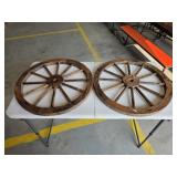 Two solid wood wagon wheel decor, 23.5-in