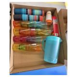 Box lot drinking glasses, water pitcher, smoothie