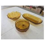 Three pieces vintage amber glassware