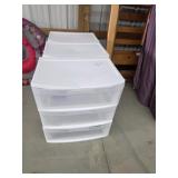 Three sterilite 3 drawer plastic storage drawers