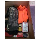 BOX LOT ASSORTED HUNTING RELATED ITEMS
