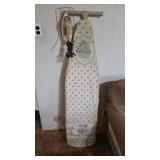 VINTAGE METAL FRAME IRONING BOARD, IRON AND IRON