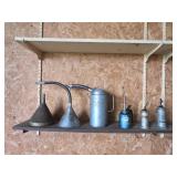 ASSORTED VINTAGE OILERS, OIL CAN AND FUNNELS