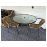 VINTAGE GLASS TOP PATIO TABLE & 2 FOREVER WICKER