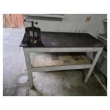 CUSTOM BUILT WOOD SHOP TABLE W/ STEEL TOP AND