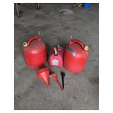 3 ASSORTED PLASTIC GAS CAN AND FUNNELS