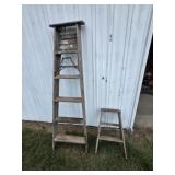 2 VINTAGE WOODEN STEP LADDERS