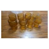8 VINTAGE AMBER GLASS DRINKING GLASSES