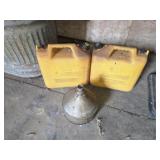 2 VINTAGE DIESEL FUEL TANKS AND FUNNEL