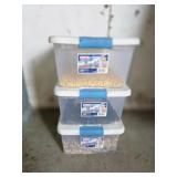 3 STERILITE 15 QT STORAGE TOTES W/ BIRD FEED