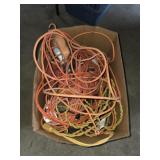 BOX LOT LARGE ASSORMENT EXTENSION CORDS AND
