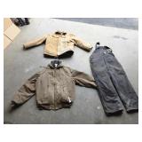 USED CARHARTT CLOTHING - 2 JACKETS & BIBS