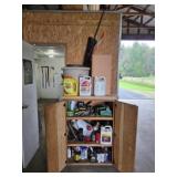 CUSTOM BUILT WOODEN STORAGE CABINET W/ CONTENTS