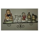 VINTAGE GLASS DISPLAY SHELF W/ FIGURINES, MUST