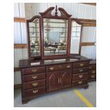 Modern dark cherry 12 drawer dresser with winged