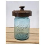 Vintage 1920s Ball "Perfect Mason" Blue Glass