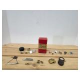 Vintage 8:00 coffee tin coin bank with assorted