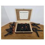 9 plastic wood clamps vintage wooden storage box