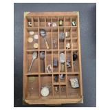 Vintage wooden tray with miscellaneous