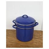 Vintage blue granite ware 9-in steamer stock pot