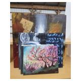 Box lot assorted canvas paintings