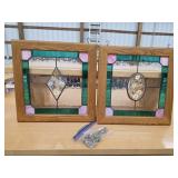 matching pair of stained glass window panels or