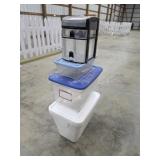 Box lot totes and styrofoam cooler