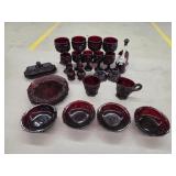 26 pieces vintage Avon red cranberry dishes